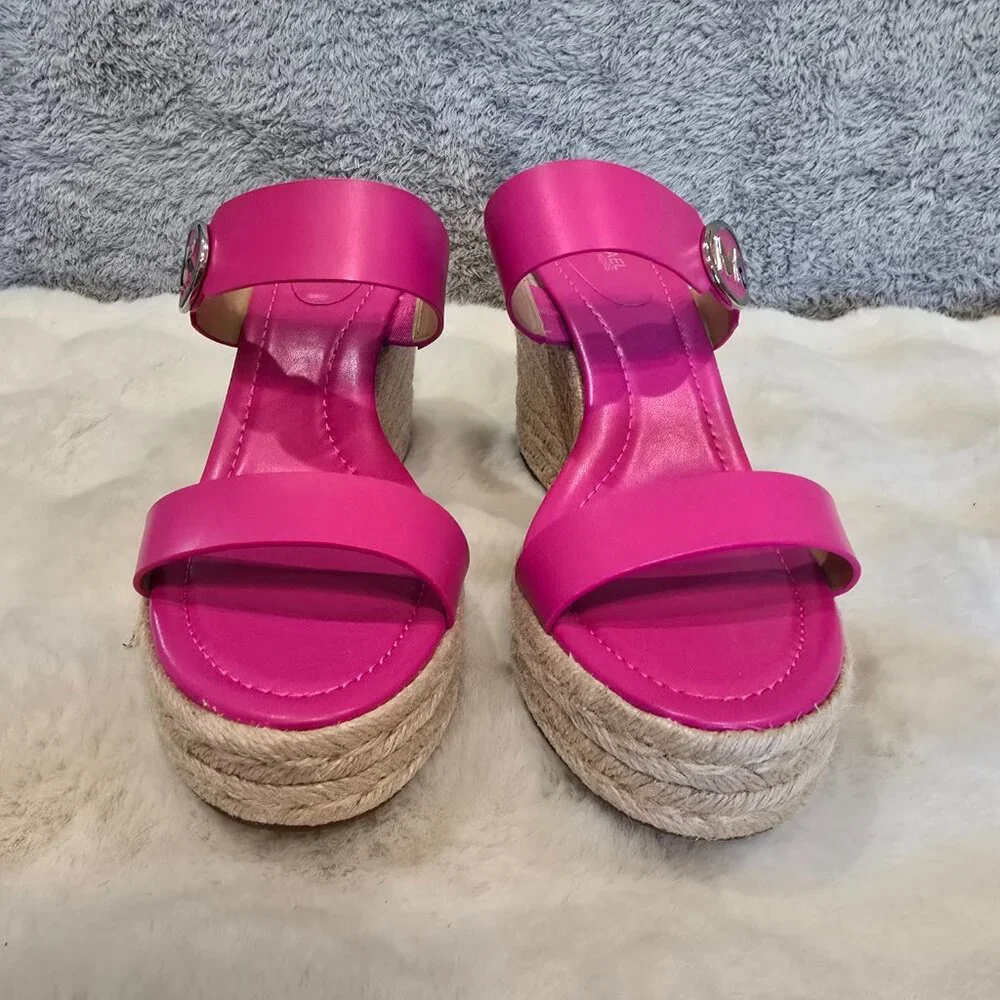NWOB MICHAEL Michael Kors Hot Pink Espadrille Wedge Sandals